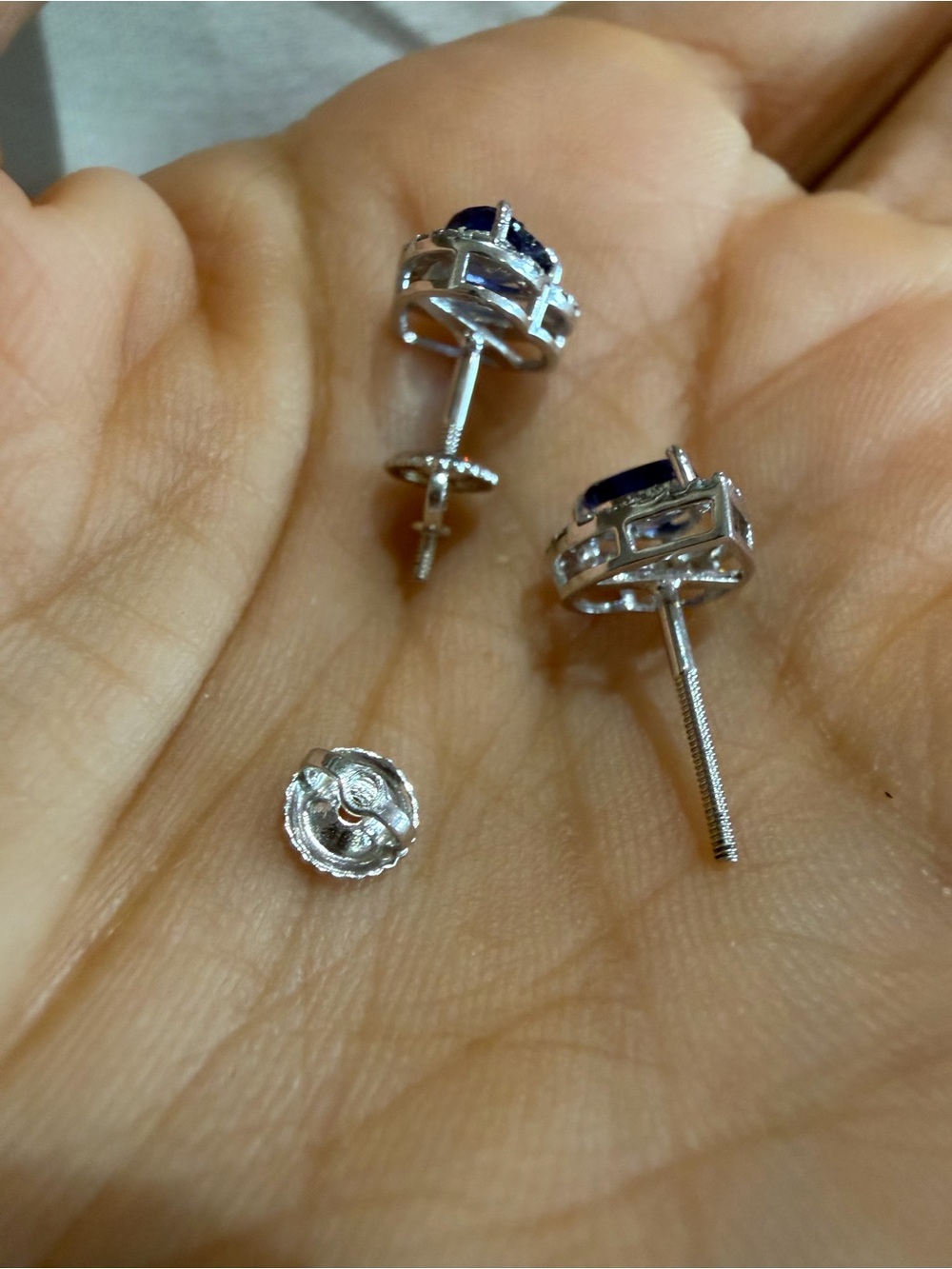 NEW 14K White Gold Natural Sapphire Diamond Heart Halo Earrings w/ Certificate - Picture 7 of 13